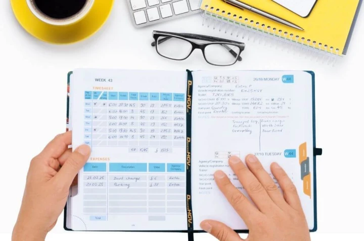 HGV Drivers Diary - Completed Weekly Timesheet and Shift Log