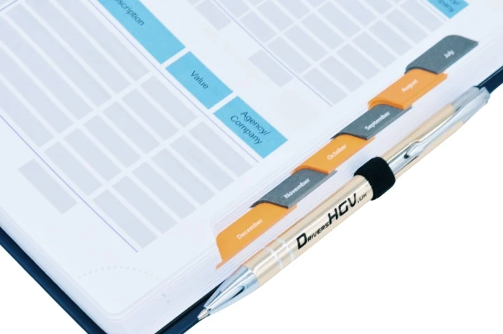 HGV Drivers Diary - Monthly Index Tabs and Pen Loop Close-Up