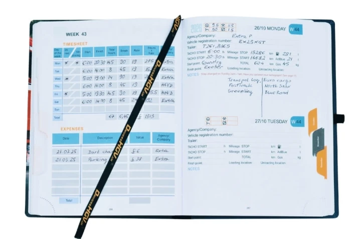 HGV Drivers Diary - Completed Spread with Ribbon Bookmark