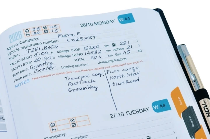 HGV Drivers Diary - Daily Shift Log Page Close-Up