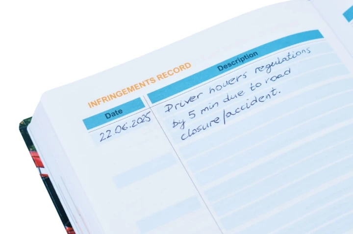 HGV Drivers Diary - Infringements Record Page Close-Up