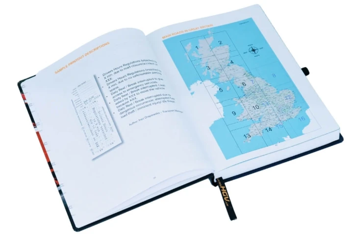 HGV Drivers Diary - Sample Printout Descriptions and UK Road Map Spread