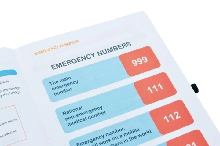 HGV Drivers Diary - Emergency Numbers Page Close-Up