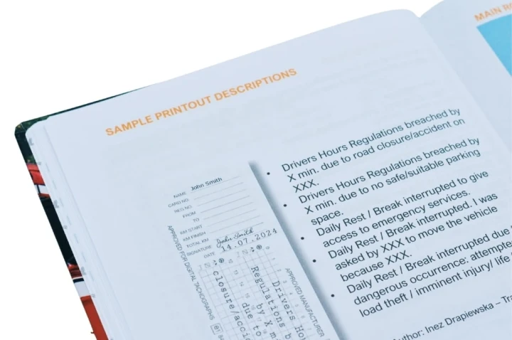 HGV Drivers Diary - Sample Printout Descriptions Page Close-Up