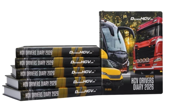 HGV Drivers Diary 2026 - Stack of Five Books and One Upright Cover View
