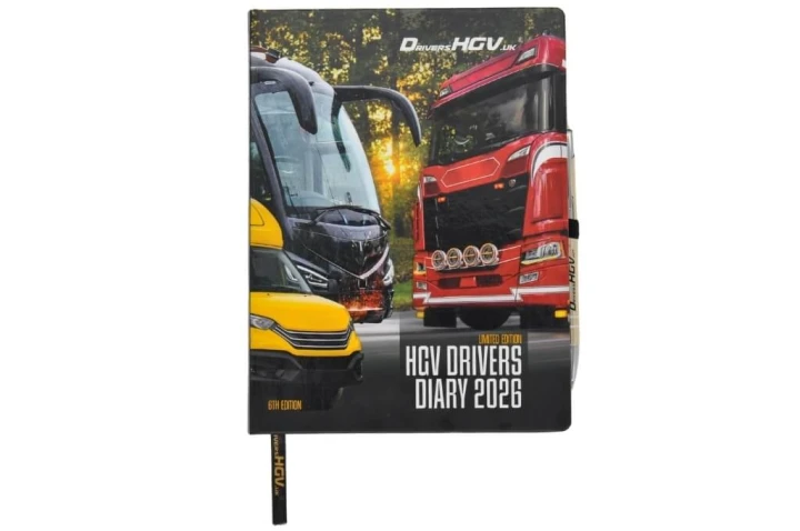 HGV Drivers Diary 2026 - Front View with Pen and Bookmark