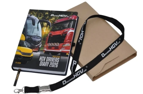 6th Limited Edition 2026 HGV Drivers Diary set with branded lanyard and protective packaging