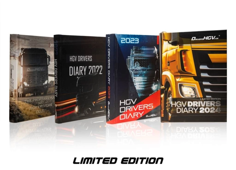 Collection of HGV Drivers Diary editions including the 2024 Limited Edition cover