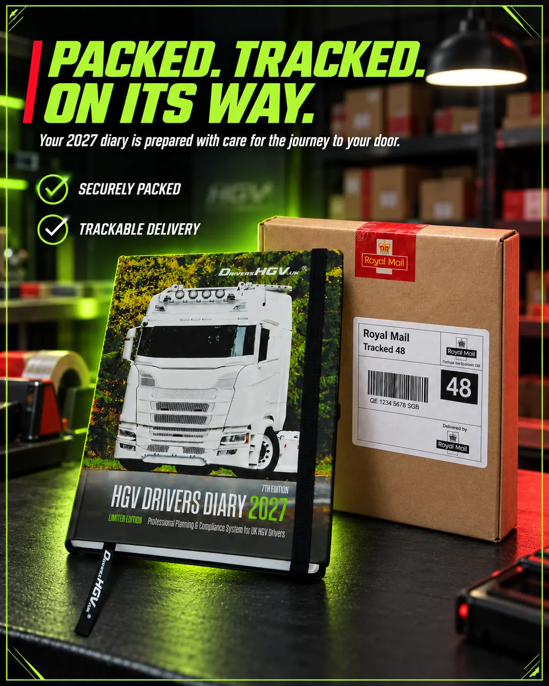 HGV Drivers Diary 2027 securely packed for tracked Royal Mail delivery