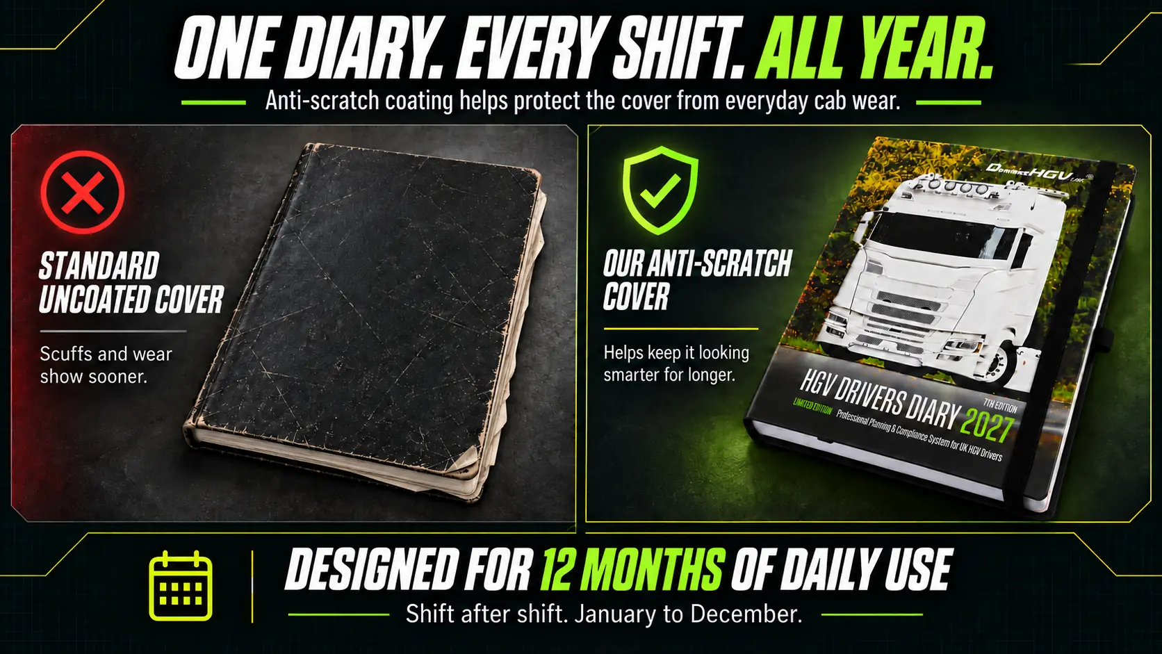 HGV Drivers Diary 2027 anti-scratch cover protection designed for 12 months of daily truck driver use