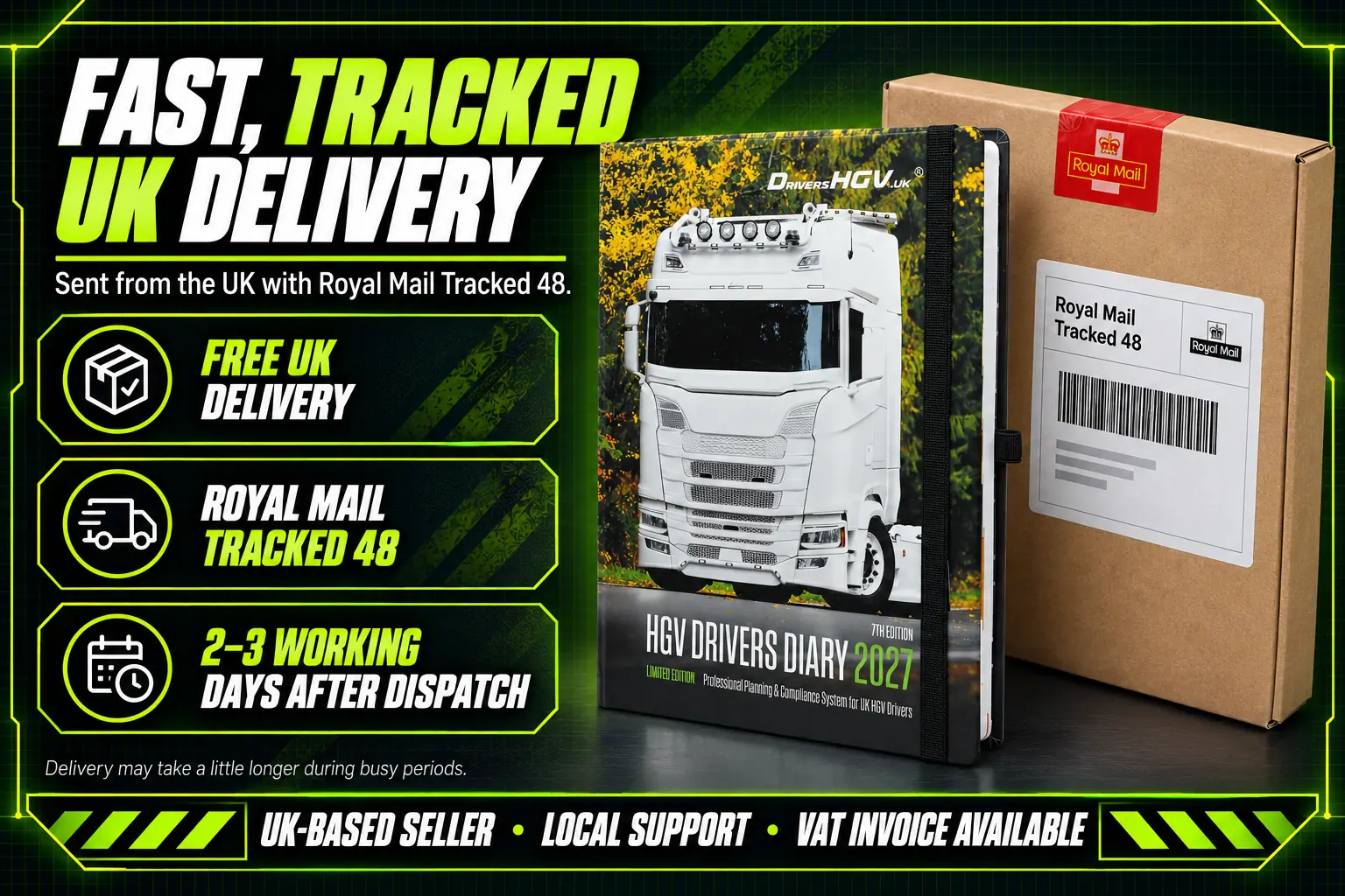 HGV Drivers Diary 2027 packed for free UK delivery with Royal Mail Tracked 48